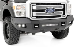 Ford F-250 Super Duty Front Bumper - Rough Country - LED with Cubes and Light Bar - Flat Black - '11-'16